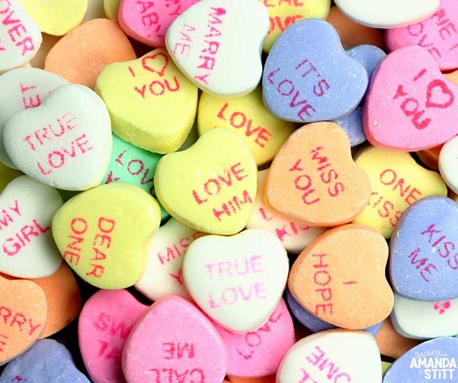 Use candy hearts when completing activities with fractions. You can create fractional groups with the hearts then compare and find equivalent fractions.