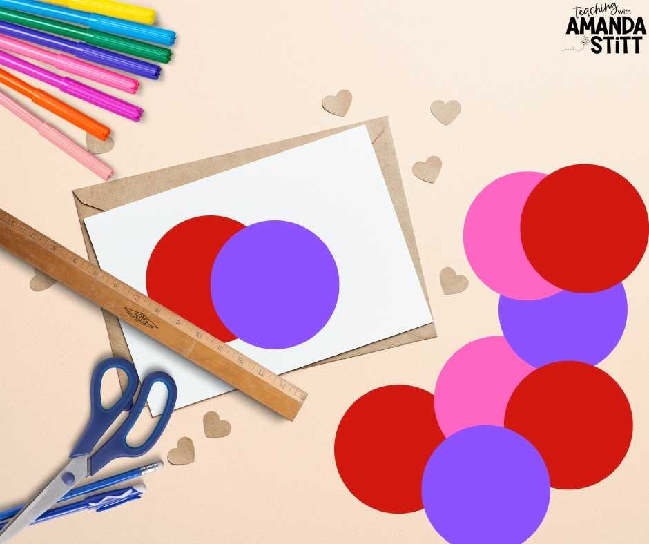 Activities with fractions can include art. Create fraction art with die cut circles. Students can make valentine's out of their fraction art designs.