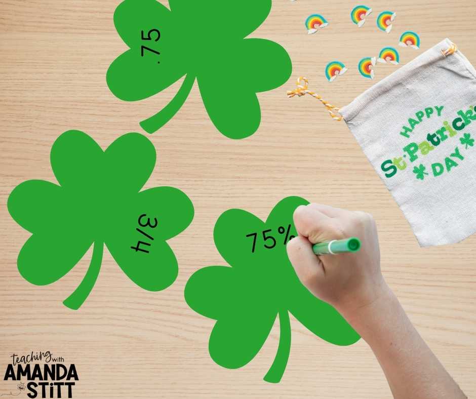 Use shamrocks to practice decimals, percents, and fractions in this St. Patrick's Day math activity.