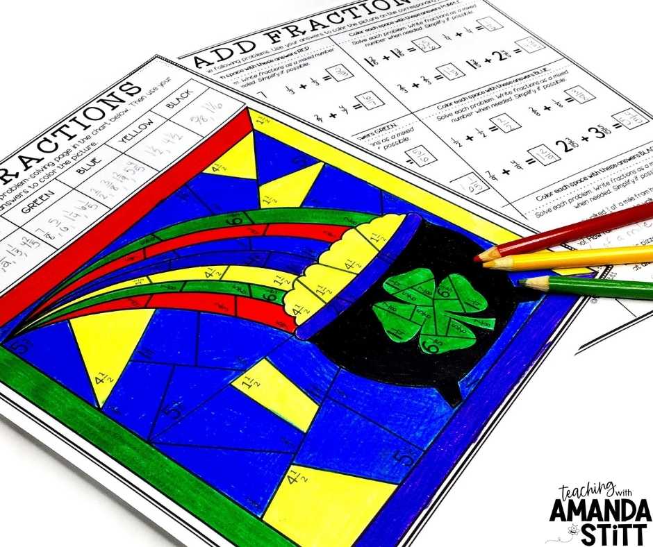 Use a St. Patrick's Day math color by number to practice adding and subtracting fractions.