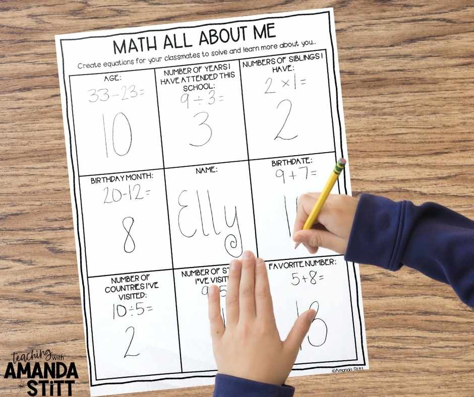 Use a Math About me getting to know you activity to teach pencil expectations.