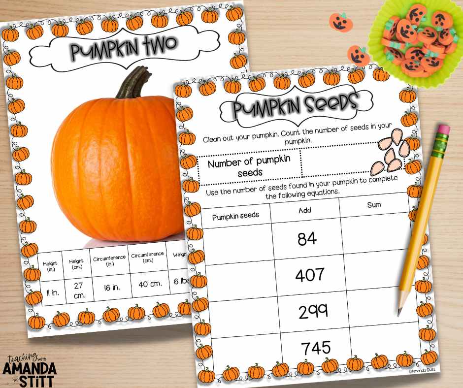 Activities for fall: Don't want to carve a pumpkin. Use the pumpkin information sheets included in this standards-based math project.