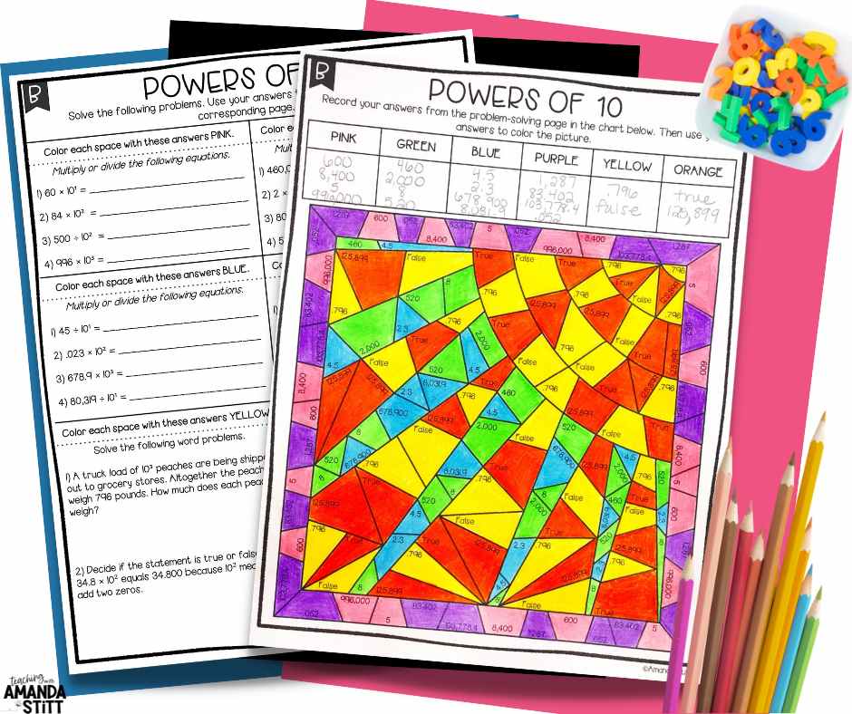 Grade level, standards-based color by number activities provides an engaging way to practice place value for decimal numbers.