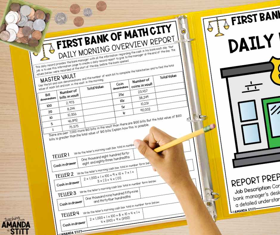 The Math City Bank for 5th grade is an engaging way to provide practice of place value for decimal numbers skills.